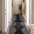 Rugshop Bohemian Stripe Stain Resistant High Traffic Living Room Kitchen Bedroom Dining Home Office Runner Rug 2'7" x 8' Black