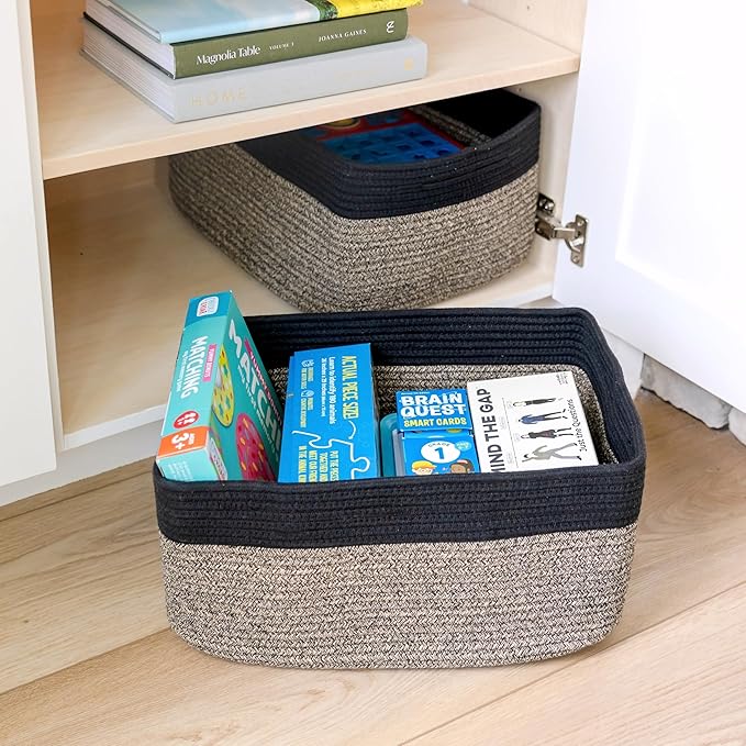 NaturalCozy Storage Baskets 16.8”x13”x7.6” Cotton Rope Woven Baskets for Organizing 3-Pack | Toy Storage Bins | Basket for Shelves, Laundry, Blanket, Clothes, Closet, Kitchen, Bathroom, Gifts