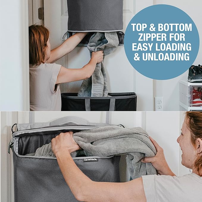 CleverMade Convertible Laundry Hamper Bag - Ocean Dark Charcoal holds 21.5L / 20 lbs 1 Compartment - Storage with Handles for Home Organization
