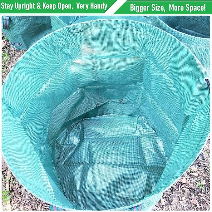 Professional 2-Pack 137 Gallon Lawn Garden Bags Large (D34,H34 inch) Yard Waste Bags w/Gardening Gloves for Big Leaf Bag,Yard Debris,Waste Container,Lawn Trash,Grass Clippings Bag,Weed Bags 4 Handles