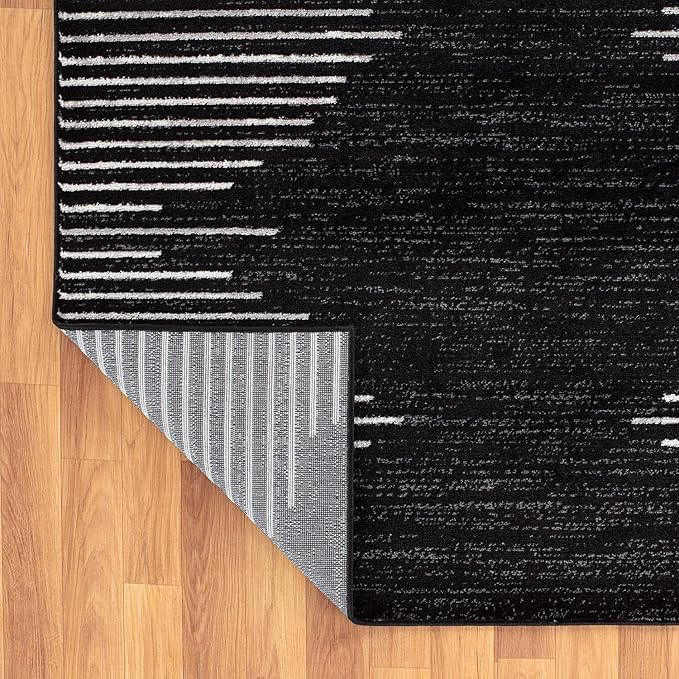 Rugshop Bohemian Stripe Stain Resistant High Traffic Living Room Kitchen Bedroom Dining Home Office Area Rug 6'6" x 9' Black