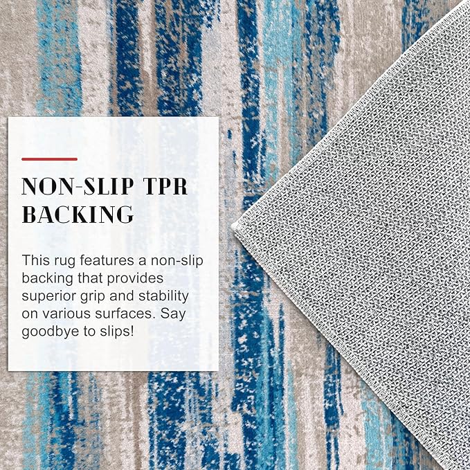 Modern Abstract Runner Rug 3x16, Blue Washable Long Kitchen Runner Non-Slip Soft Hallway Rug Runner Ultra Thin Print Faux Wool Carpet for Entryway Bedroom Laundry Room Indoor Home Decor