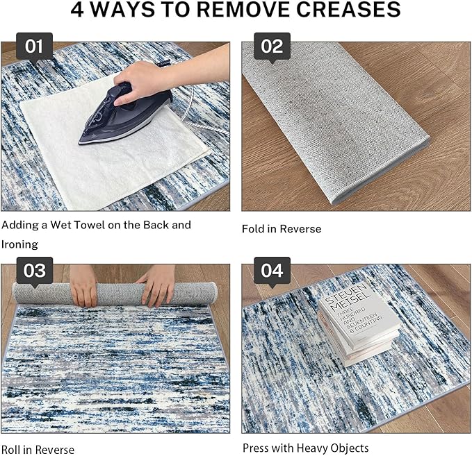 Modern Abstract 9x12 Large Machine Washable Living Room Rug Non-Slip Soft Bedroom Area Rug Grey Blue White Thin Print Faux Wool Carpet Throw Rugs for Nursery Playroom Dining Room Indoor
