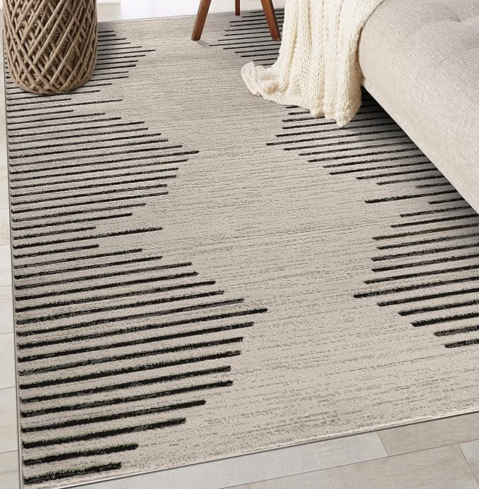 Rugshop Bohemian Stripe Stain Resistant High Traffic Living Room Kitchen Bedroom Dining Home Office Area Rug 4' x 6' Cream